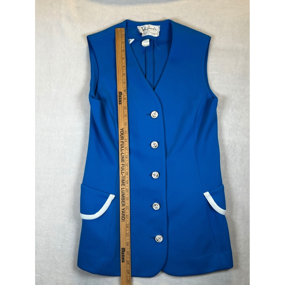 Vintage Paula Brooks Original Blue Nautical Vest Anchor Buttons 70s Mod Longline - Picture 6 of 9